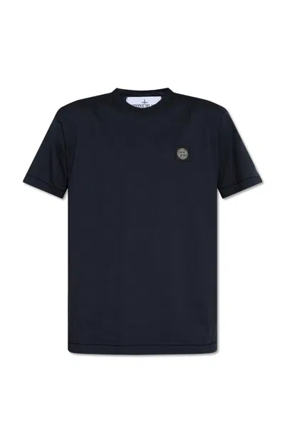 Stone Island T-shirt With Logo Patch In Blu