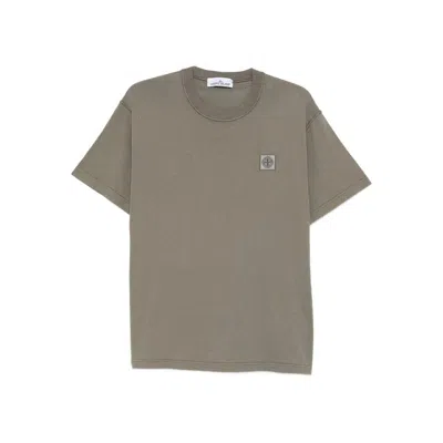 Stone Island Compass-patch Cotton T-shirt In Gray