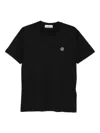 Stone Island Navy Blue Cotton T-shirt With Logo Patch In Black