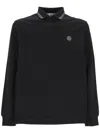 Stone Island Compass Patch Long-sleeved Polo Shirt In Blue
