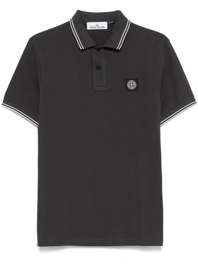 Stone Island Logo Short-sleeved Polo T-shirt In Grey