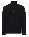 Stone Island High Collar Pullover With Buttoned Placket And Logo Patch In Multi