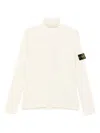Stone Island Ribbed Wool Turtleneck Sweater Regular Fit In Neutral