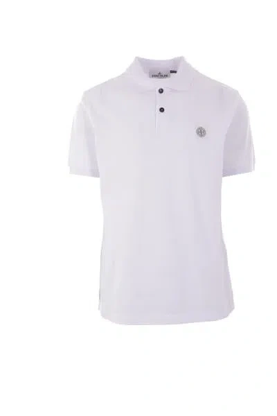 Stone Island Logo Patch Polo Shirt In White