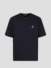 Stone Island Navy Blue Cotton T-shirt With Logo Patch In Blue