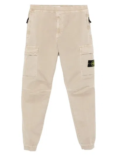 Stone Island Tapered Fit Cotton Cargo Pants With Elasticated Waistband In Neutral