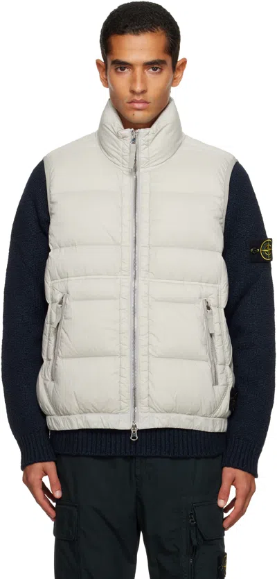 Stone Island Taupe G100007 Loom Woven Chambers Nylon Down-tc Vest In Animal Print