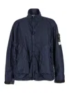 Stone Island Blue Jacket With High Collar And Compass Logo Applied On The Sleeve In Tech Fabric Man