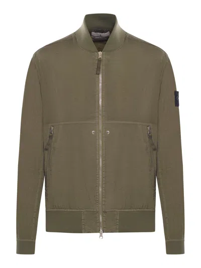 Stone Island Technical Fabric Jacket With Compass Logo In Green