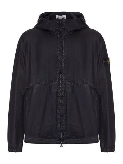 Stone Island Technical Fabric Jacket With Hood And Zip In Black