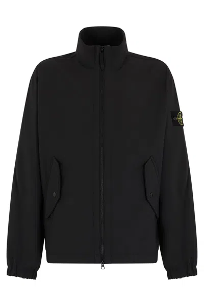 Stone Island Technical Windbreaker With Zip And Pockets In Black