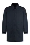 Stone Island Fabric Overcoat With Stand-up Collar And Back Vent In Blue