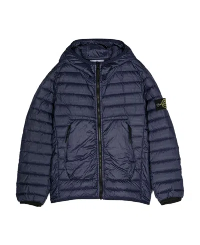 Stone Island Teen Compass-logo Quilted Jacket In Blue