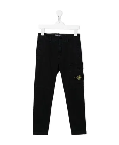 Stone Island Teen Compass-patch Cargo Trousers In Blue