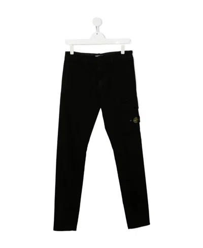 Stone Island Teen Logo-patch Cargo Trousers In Black