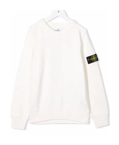 Stone Island Teen Logo-patch Cotton-blend Jumper In White