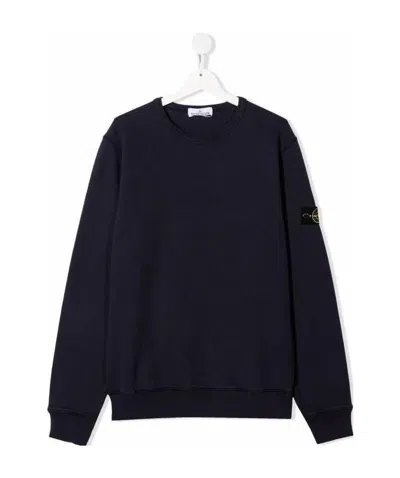 Stone Island Teen Logo-patch Cotton Sweatshirt In Blue