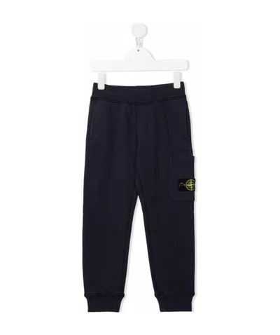 Stone Island Teen Logo-patch Cotton Track Pants In Blue