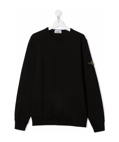 Stone Island Teen Logo-patch Crewneck Sweatshirt In Black