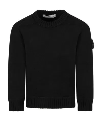 Stone Island Teen Logo Patch Knit Jumper In Black