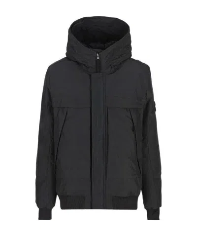 Stone Island Teen Logo-patch Padded Jacket In Black