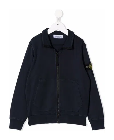 Stone Island Teen Logo Patch Zip-up Sweatshirt In Blue