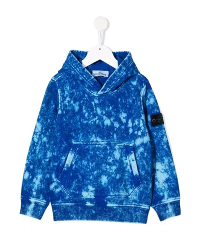 Stone Island Teen Tie-dye Logo Patch Hoodie In Blue