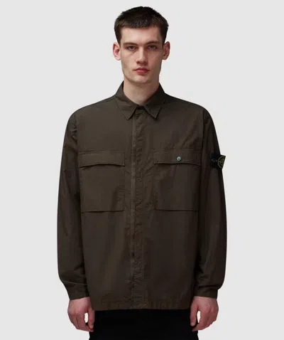 Stone Island Tela Paracadute Overshirt In Military Green