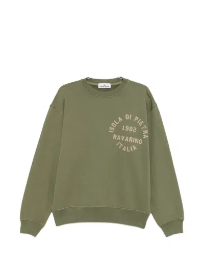 Stone Island Text-embroidered Sweatshirt In Green