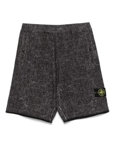 Stone Island Textured Black Shorts With Drawstring Waistband And Functional Pockets