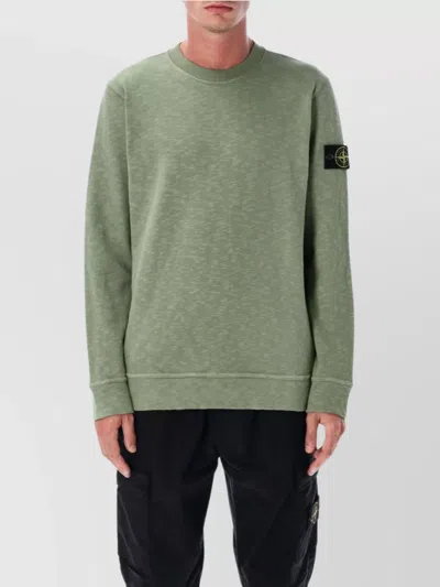 Stone Island Textured Crew Neck Cotton Sweatshirt In Green