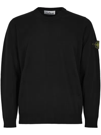 STONE ISLAND TEXTURED KNIT BLACK SWEATER