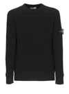 Stone Island Ribbed Wool Sweater With Distinctive Logo Patch In Black