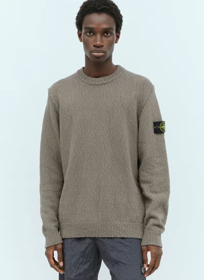 Stone Island Kids' Textured Knit Sweater In Grey