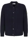 Stone Island High Collar Knit Sweater With Distinctive Logo Patch In Blue