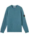 Stone Island Textured Knit Sweater With Distinctive Sleeve Patch In Blue