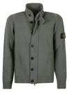 Stone Island Textured Knit Sweater With High Collar And Buttoned Front In Gray