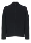 Stone Island Textured Knit Wool Cardigan In Black