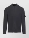 Stone Island Ribbed Zip-up Sweater With High Collar In Gray