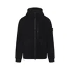 Stone Island Textured Wool Blend Jacket With Hood In Black