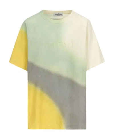 Stone Island Tie-dye Print Logo T-shirt In Yellow