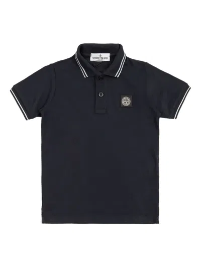 Stone Island Kids' Tipped Collar Polo Shirt In Blue