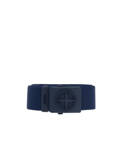 Stone Island Tonal Logo-buckle Belt In Blue
