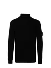 Stone Island Black Turtleneck With Ribbed Collar And Logo Patch In Black