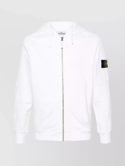 Stone Island Track Top With Hood And Drawstrings In White
