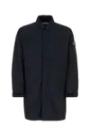 Stone Island Fabric Overcoat With Stand-up Collar And Back Vent In Blue