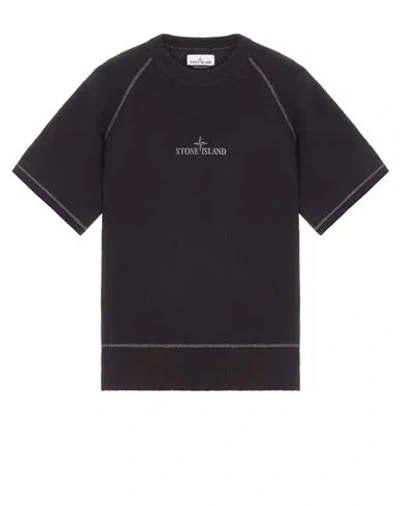 Stone Island Logo-embroidered Short-sleeve Jumper In Noir