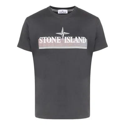 Stone Island Tricromia Print T-shirt 'charcoal' In Gray