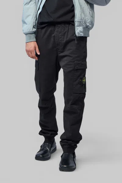 Stone Island Ghost Capsule Cargo Trousers In Recycled Nylon With Badge In Black