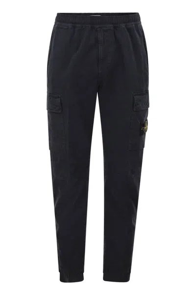 Stone Island Cargo Trousers In Cotton Twill In Navy